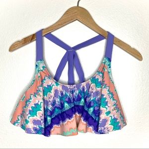 Tie Dye Flounce Strappy Back Bikini Bathing Suit Top Xhiliration